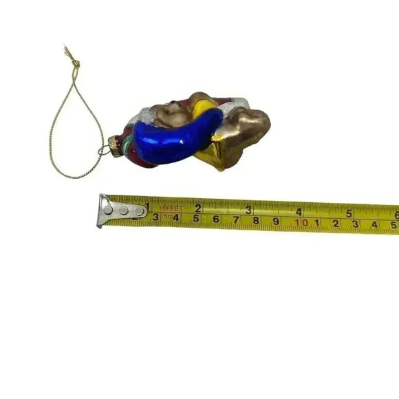 Teddy Bear Hugging Candy Cane Glitter Blown Glass Christmas Ornament - Picture 4 of 4